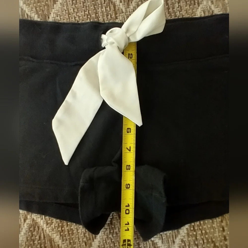 Low Rise Short Shorts Yoga/ Athletic Adjustable White Satin Bow - Picture 12 of 16